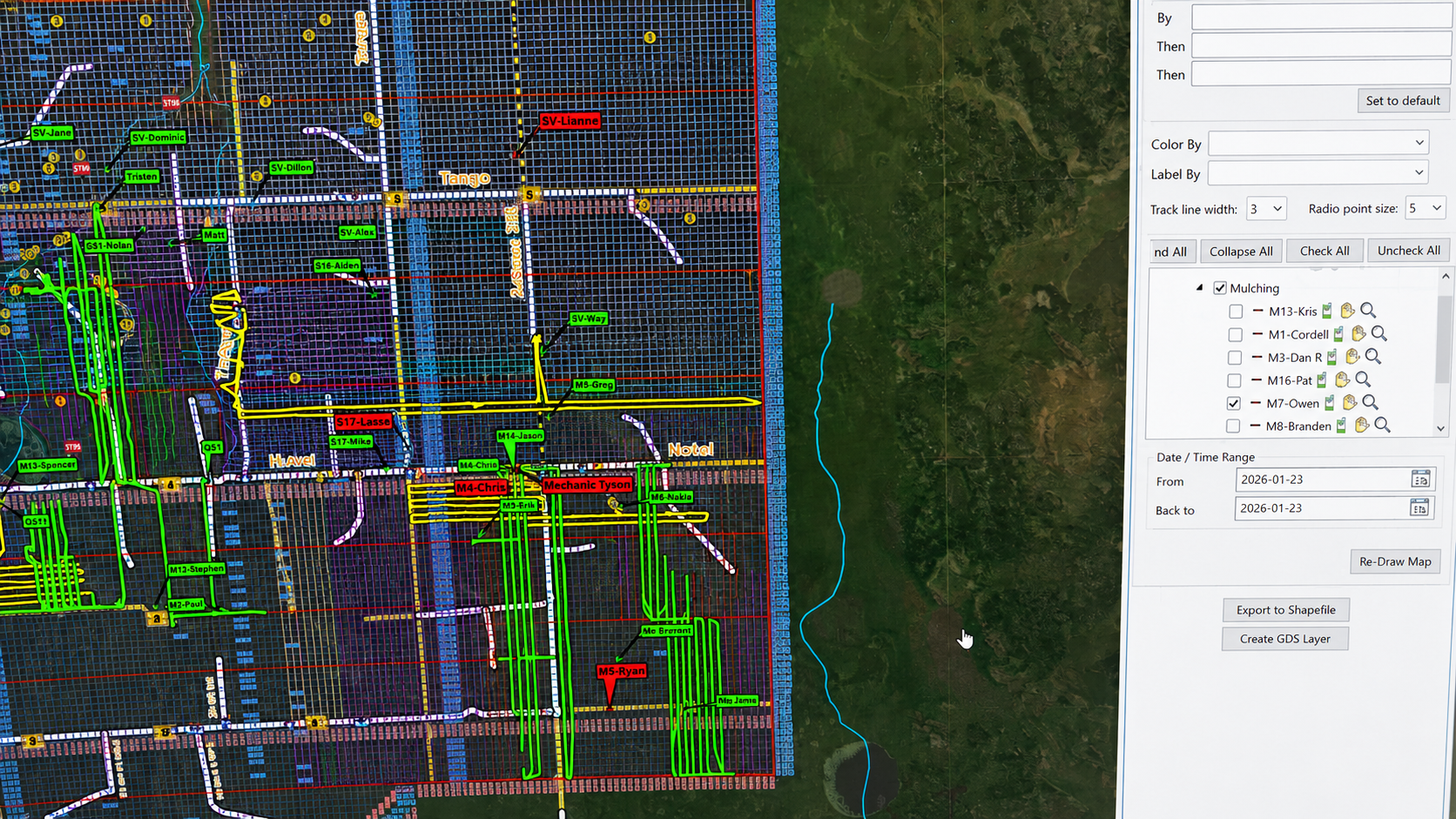 Live site surveillance map showing crew locations and tracks
